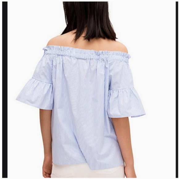 kate spade stripe off shoulder blue white top S - Picture 2 of 3